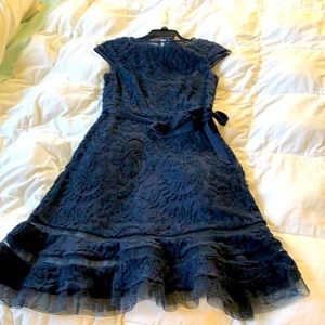 Adrianna Papell dress. Navy blue with waist tie/accent.